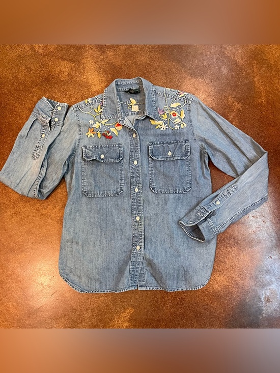 Ralph Lauren Lauren Jeans Co Tops - LaurenJeans Co Embroidered Light Blue Denim Shirt  Sz L